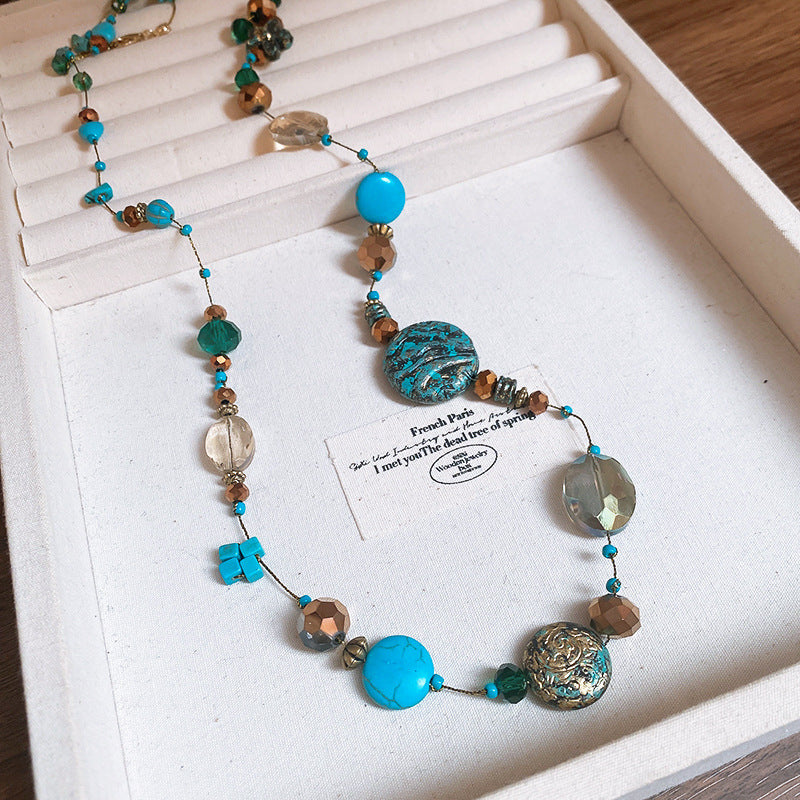 A302  Boho Shell Bead Turquoise Beaded Necklace, Light Luxury Minimalist Luxury Clavicle Necklace for Women