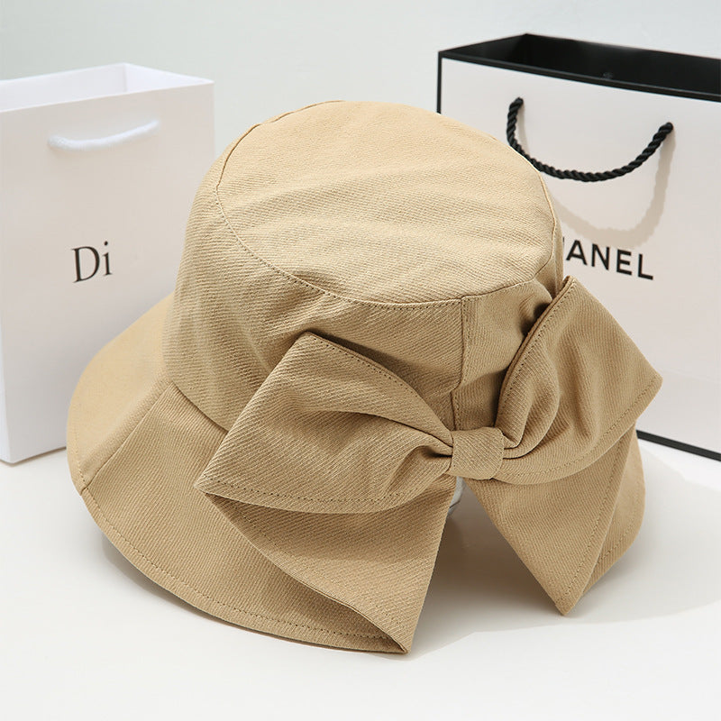 Women Bow Bucket Sun Hat, Japanese Style Large Brim UV Protection Casual Summer Fisherman Hat