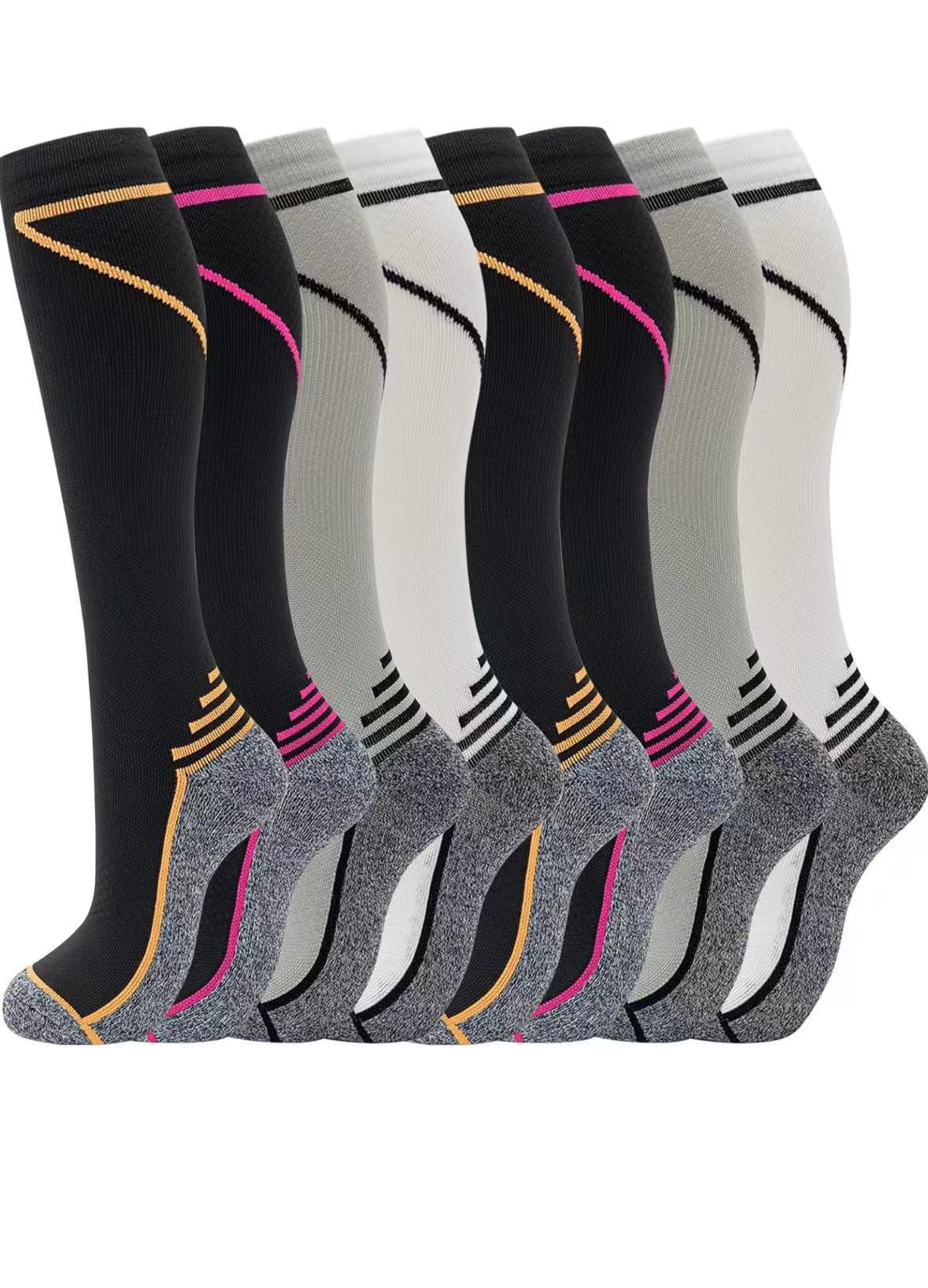 A356 --  6 pairs Sports Mid-Long Compression Socks Unisex Nylon Breathable Pressure Socks For Outdoor Running Cycling
