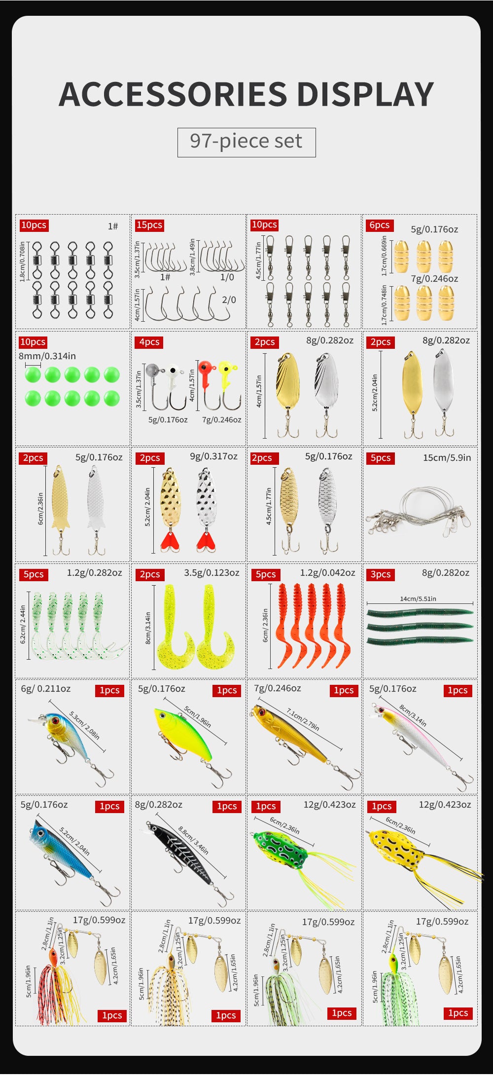 F340  97/302-Piece Accessory Set: Lure Fishing Tackle, Plastic Lures, Artificial Lures, and Lure Accessories