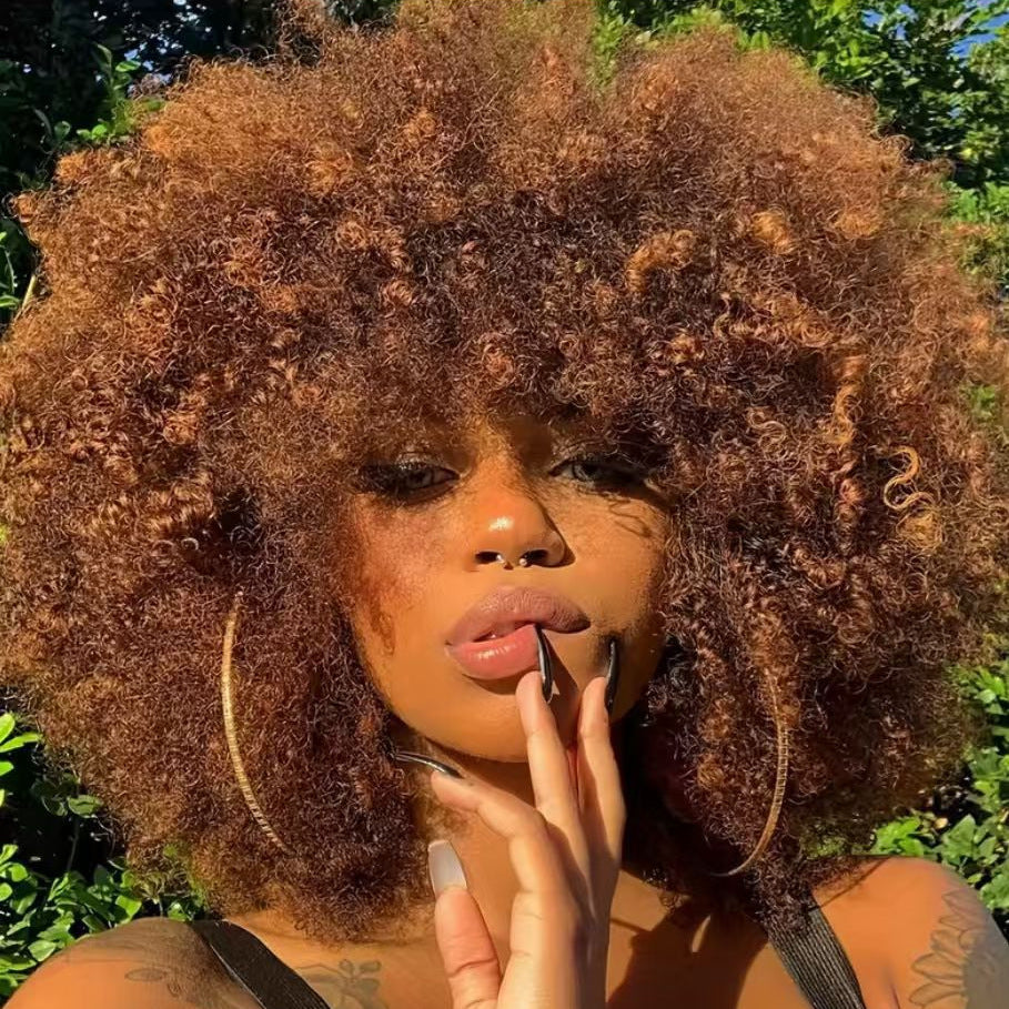 A229  Hot Brazilian Short Curly Wig, Fluffy Elastic Net Synthetic Wig for Women