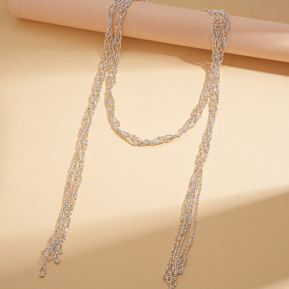 A205  Personality Metal Style Glass Long Necklace, Heavy Duty Design High-Grade Women Sweater Chain Accessory