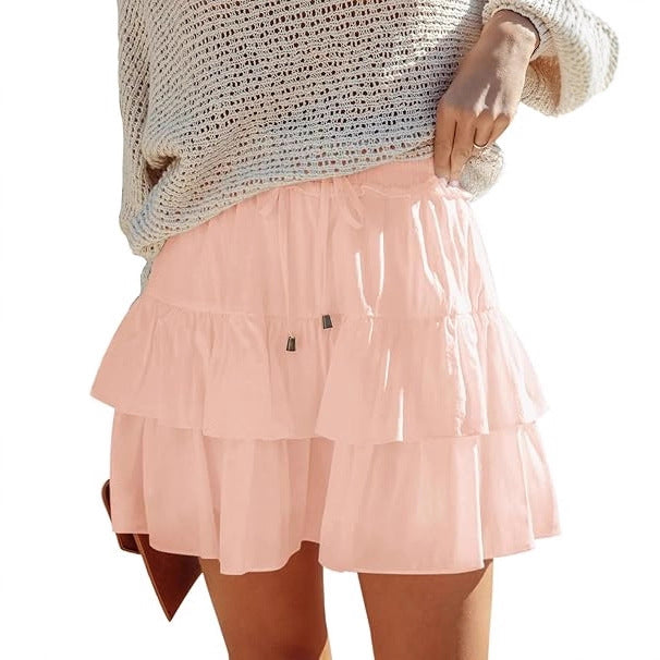 A370  Ladies Flowy Tiered Ruffle Mini Skirt High Waist Tie Waist Bohemian Skirt For Outdoor Vacation