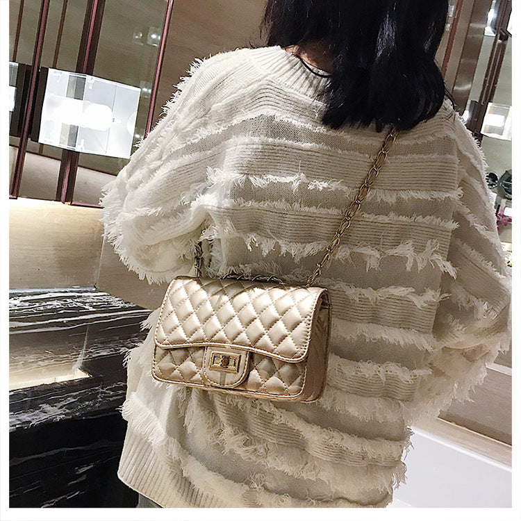 A321  Ins Style Quilted Crossbody Bag, Women's Shoulder Bag with Chain & Lock