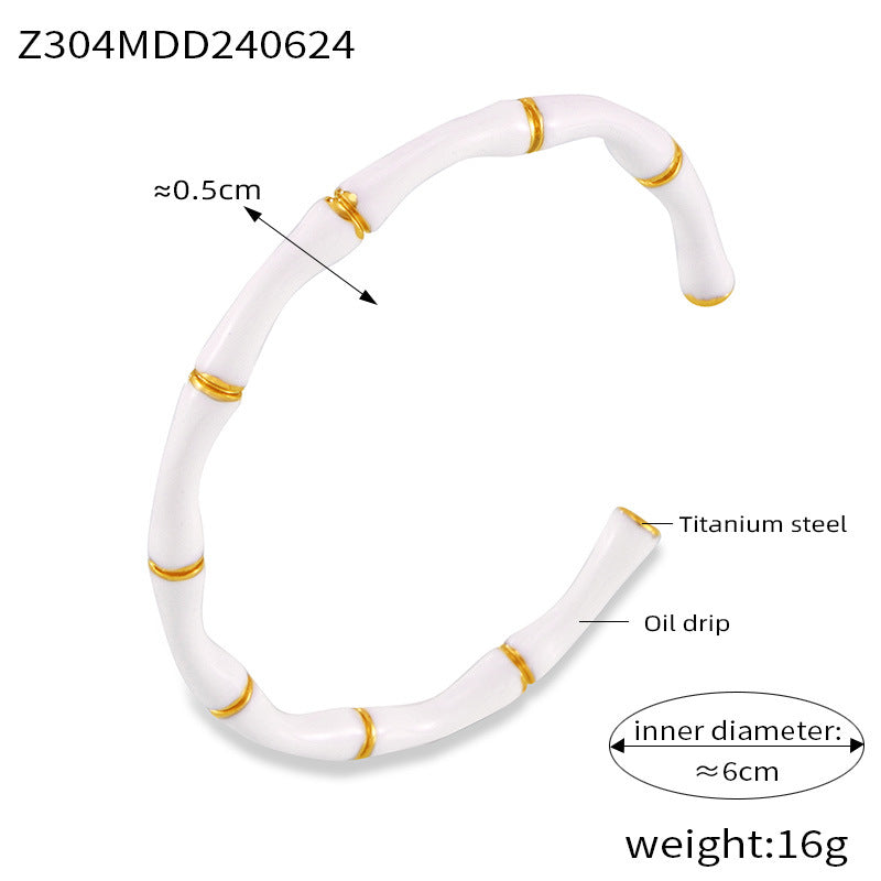 Dopamine Dressing Simple Versatile Jewelry, Enamel Weight Design Bamboo Shape Titanium Steel Open Cuff Bangle