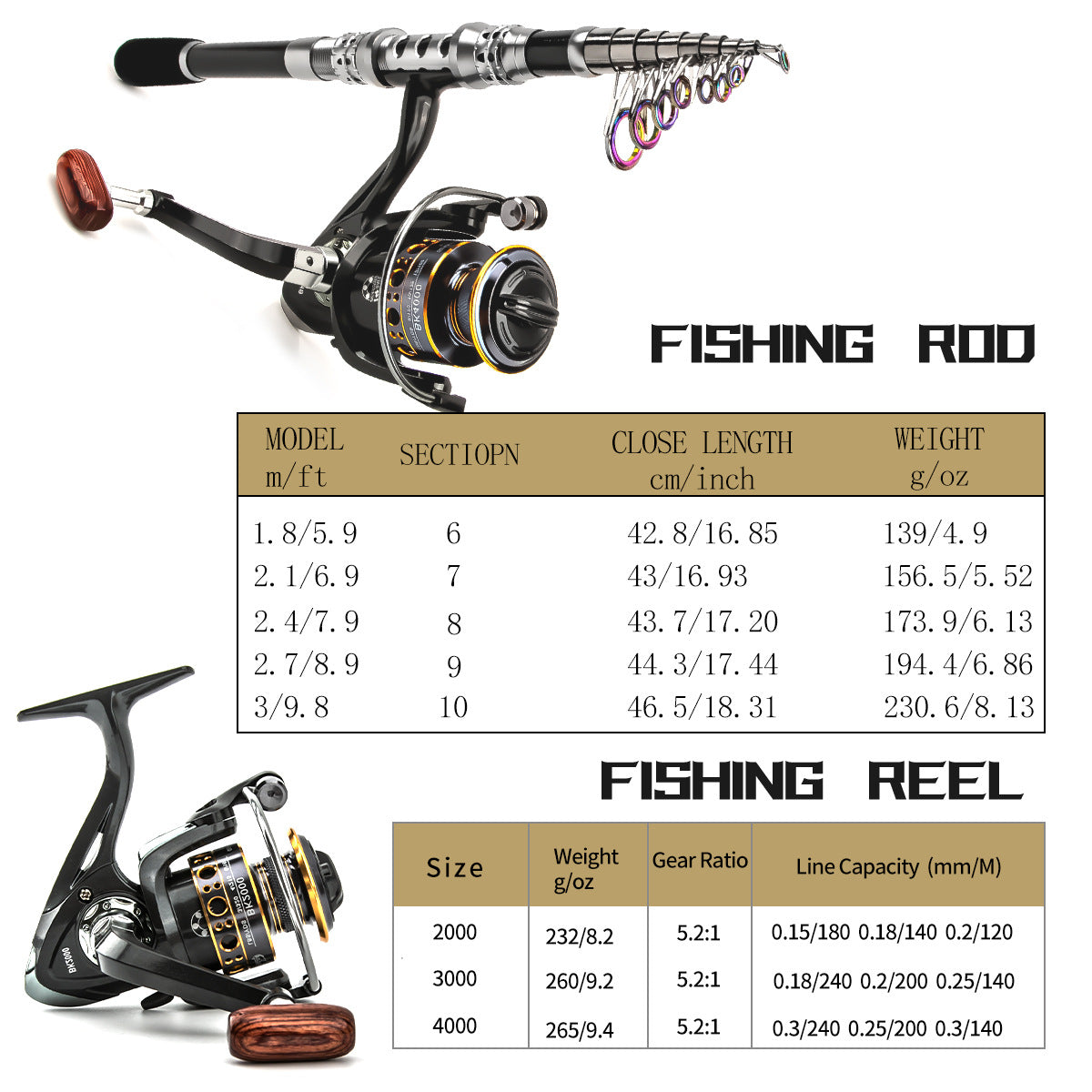 F349  Carbon Fiber Telescopic Fishing Rod and Reel Combo Portable Travel Fishing Kit for Saltwater Freshwater