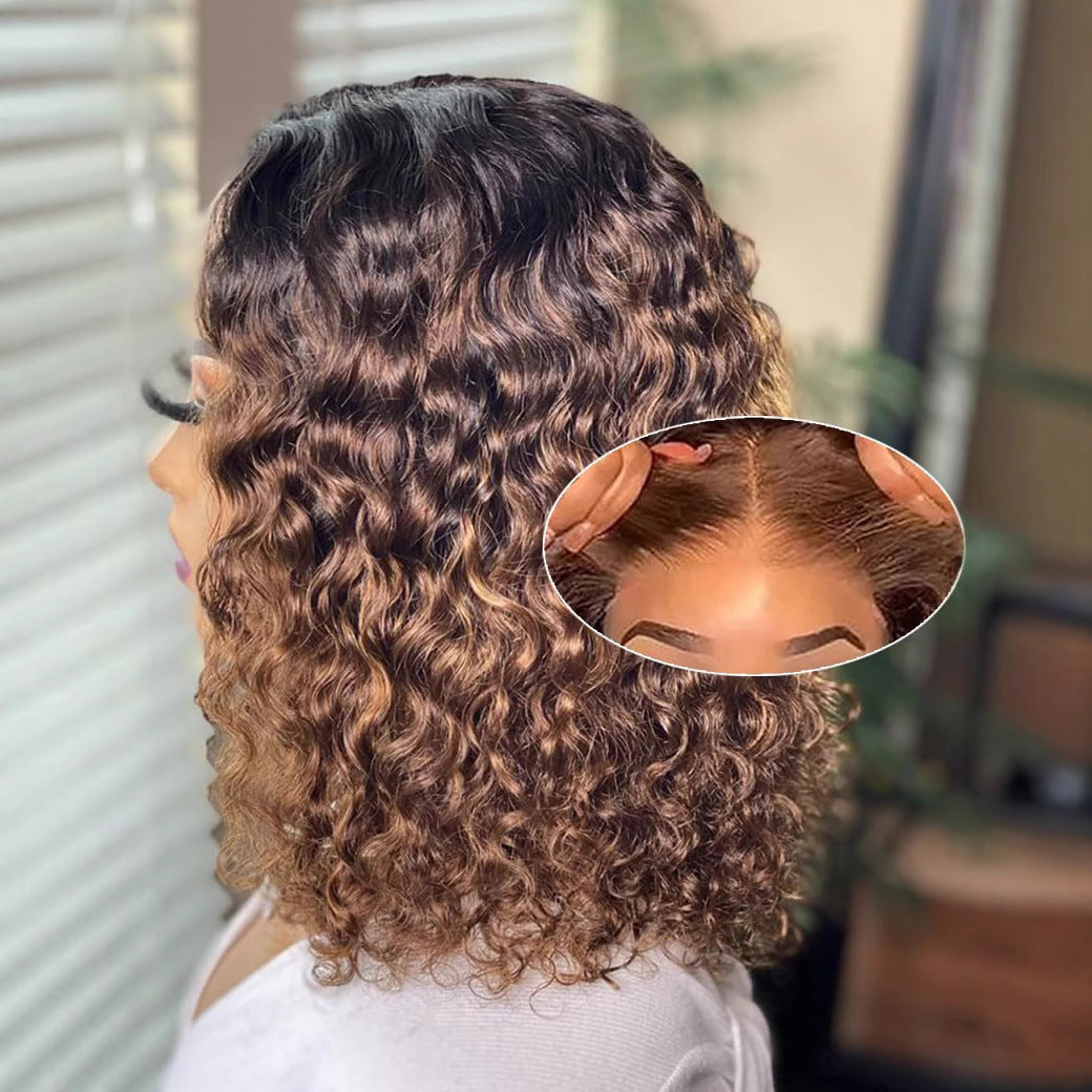 Brown Highlight Short Kinky Curly Synthetic Wig, Fluffy African Coily Wig for Black Women Daily Wear