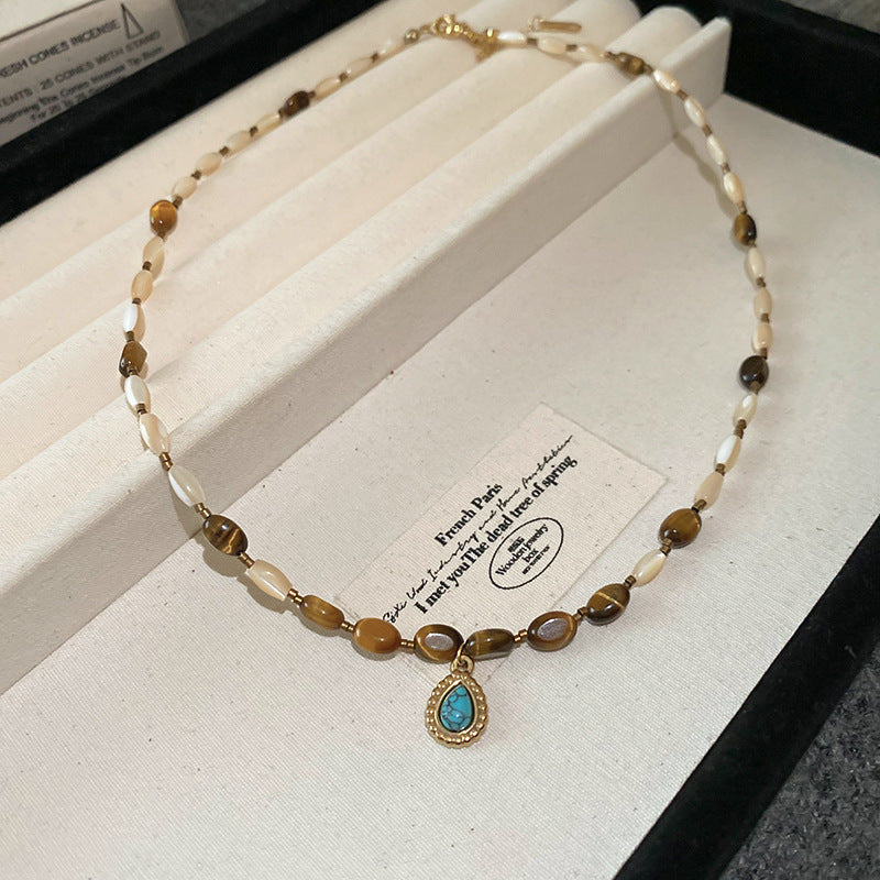 A302  Boho Shell Bead Turquoise Beaded Necklace, Light Luxury Minimalist Luxury Clavicle Necklace for Women