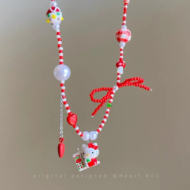 A301  Fashion Dopamine Beaded Cat Necklace, Personality Sweet Style All-Match Choker Jewelry