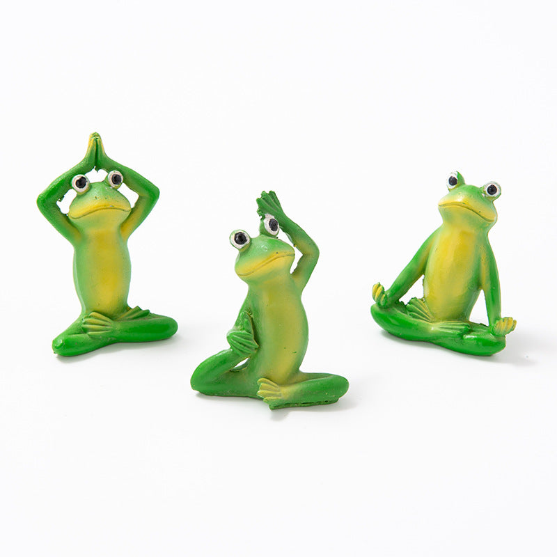 Outdoor Garden Landscape Yoga Frog Figurine, Handmade Cute Animal Decor Ornament