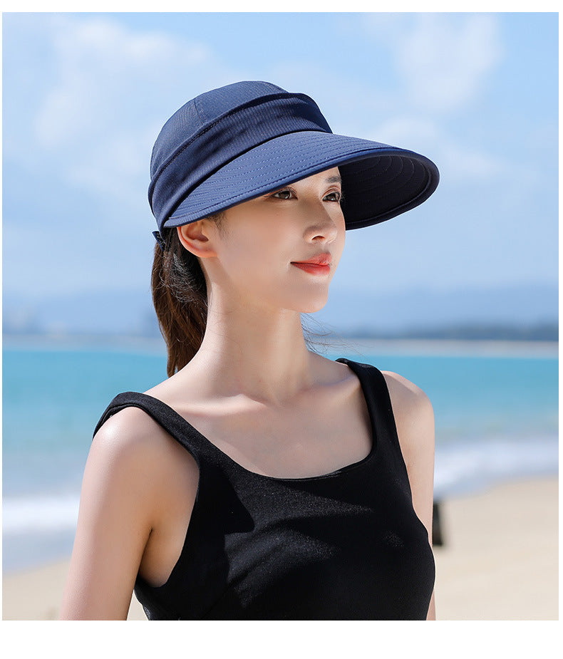 Women Detachable 2 in 1 Sun Visor Hat, Large Brim UV Protection Sport Empty Top Baseball Cap for Cycling