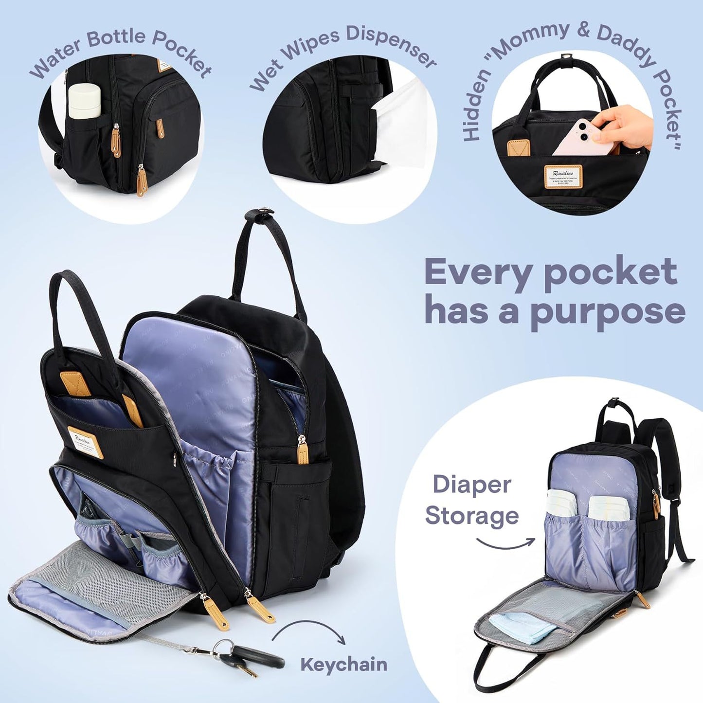 New Diaper Bag Backpack Multifunctional Travel Bag Maternity and Baby Diaper Changing Bag