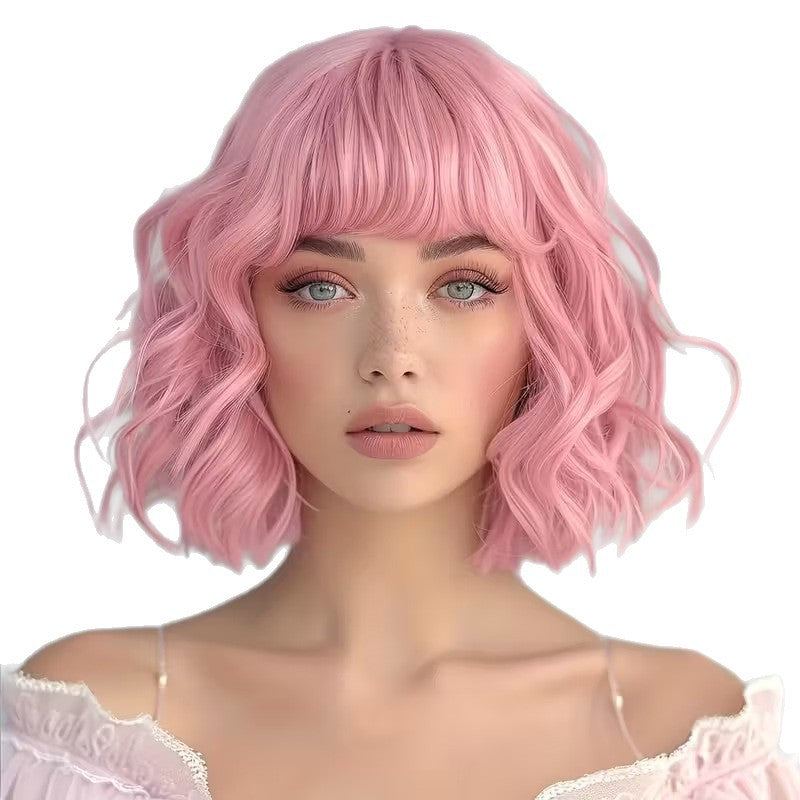 A329  Natural Looking Bob Wig with Air Bangs Short Wavy Hair for Daily Use