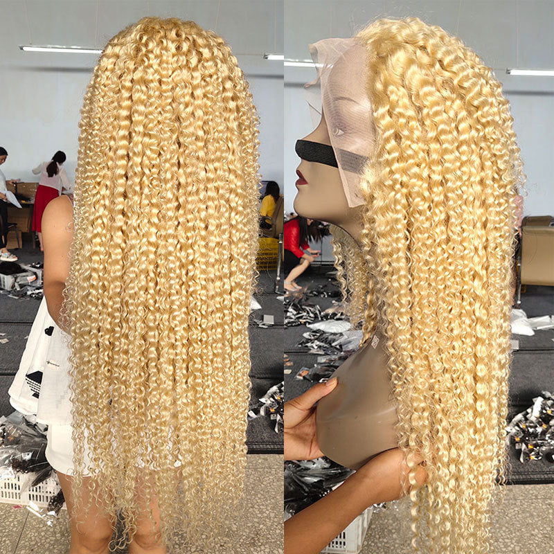 Blonde Glueless Ocean Wave Wig Pre Cut Synthetic Lace Front Wigs Side Part Long Wig For Women