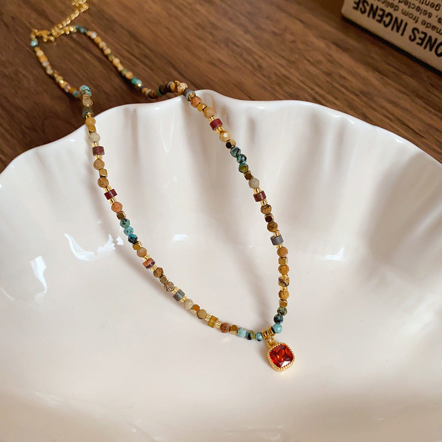 A302  Boho Shell Bead Turquoise Beaded Necklace, Light Luxury Minimalist Luxury Clavicle Necklace for Women