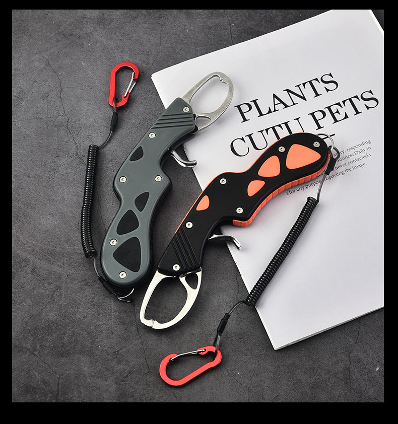 F 342  Stainless Steel Fish Gripper with Lanyard Portable Fishing Lip Gripper Clamp for Bass Trout Fishing