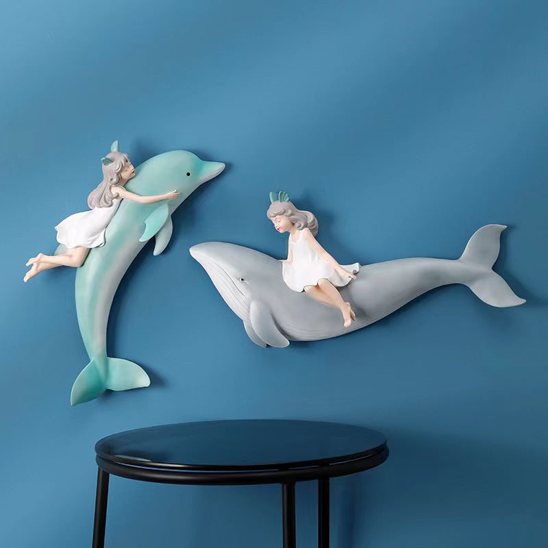 A200  Healing Style Mermaid Princess Decor Hanging, Dolphin Girl Kids Bedroom Wall Art Ornament