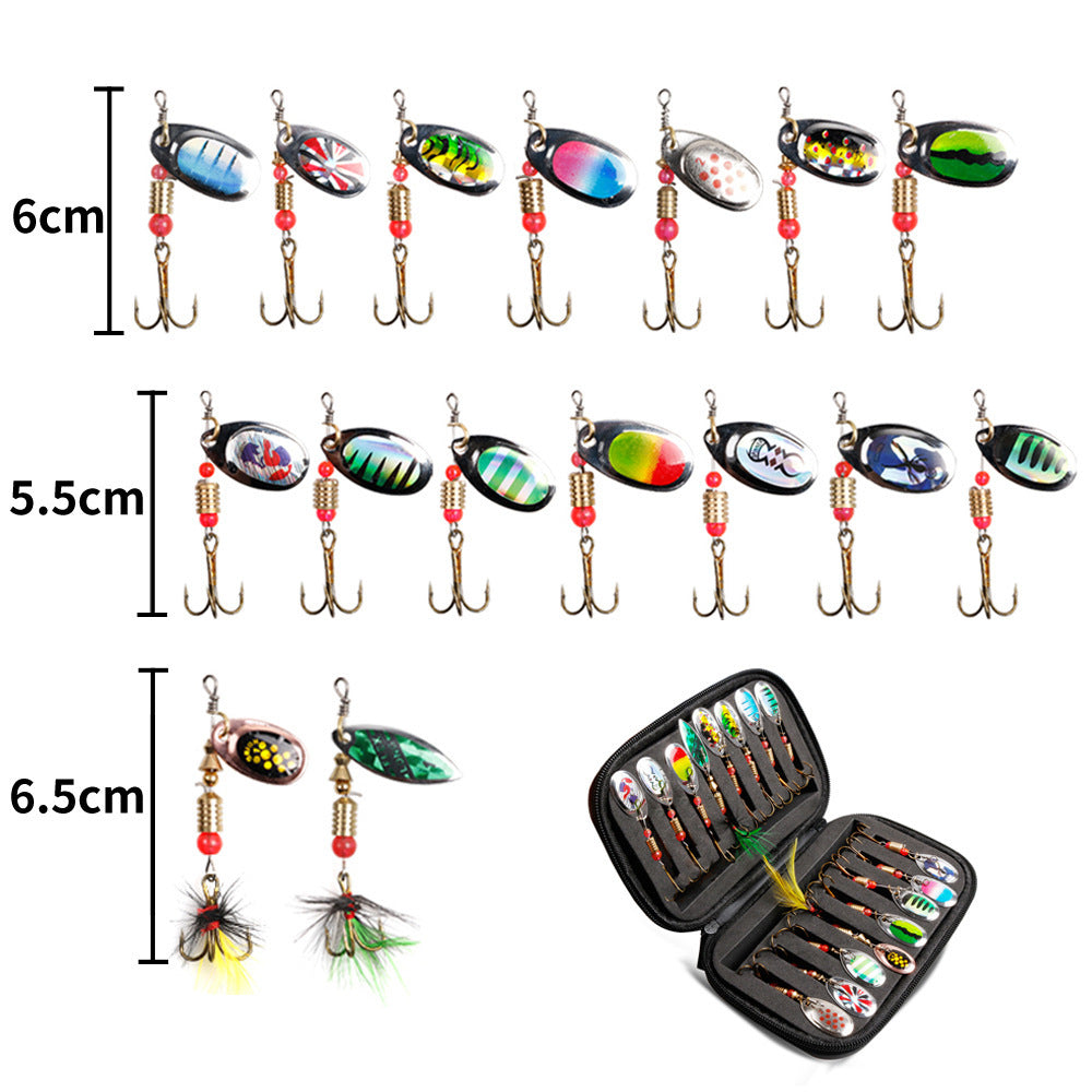 A283  Rotating Composite Spinner Lure Kit 16pcs with Treble Hooks, Including Fishing Bag & Lure Bag