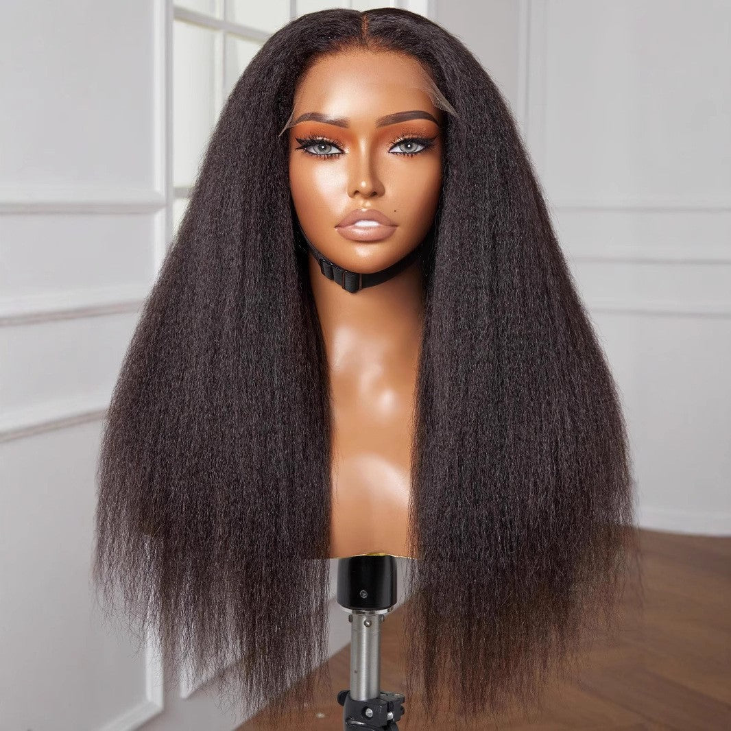 13x4 HD Glueless Lace Front Wig Yaki Straight Human Hair 180 Density For Black Women