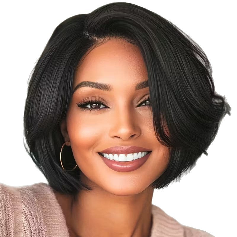 A238  Trending Side Part Short Hair African Wig, Natural Realistic Full Wig for Women