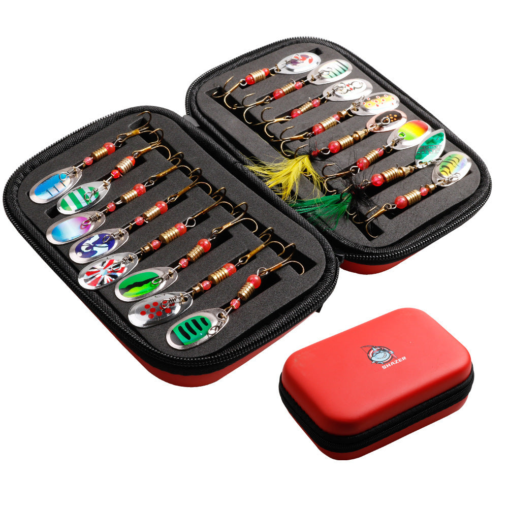 A283  Rotating Composite Spinner Lure Kit 16pcs with Treble Hooks, Including Fishing Bag & Lure Bag