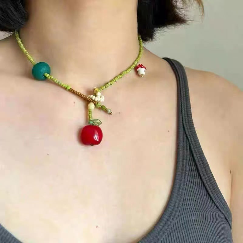 A301  Fashion Dopamine Beaded Cat Necklace, Personality Sweet Style All-Match Choker Jewelry