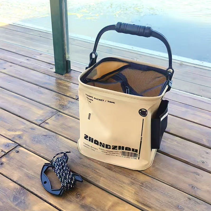 A234  Foldable Fishing Bucket for Lure Fishing, EVA Square Fish Bucket with Anti-Jump Net