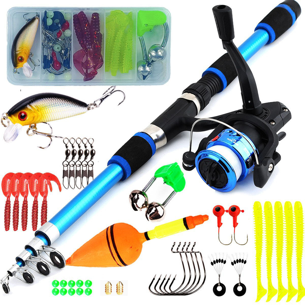 F346  Portable Kids Fishing Rod Set 1.8/2.1m Lightweight Fishing Pole Combo for Boys Girls