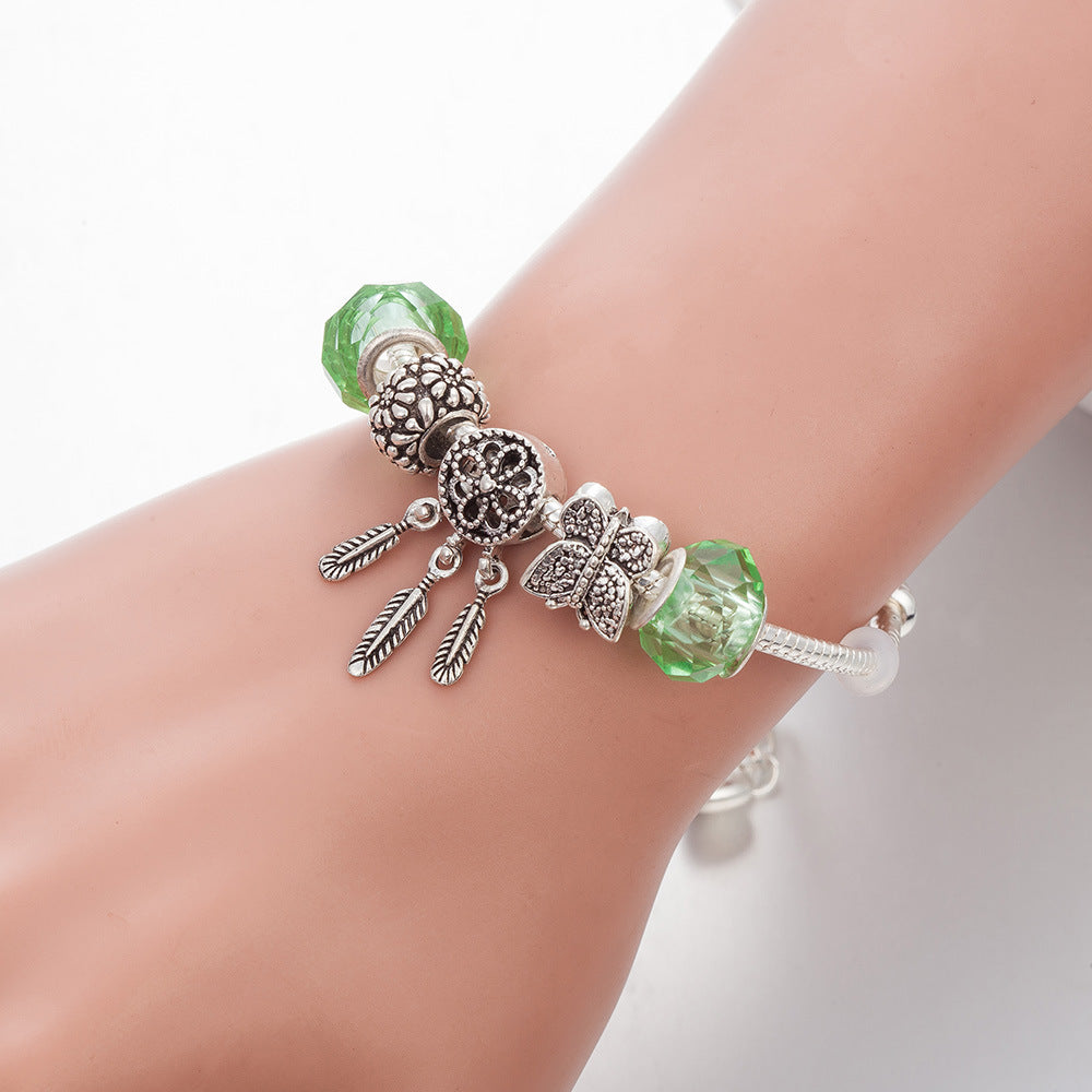 Fashion Light Green Crystal Glass Bead Bracelet with Dreamcatcher Pendant