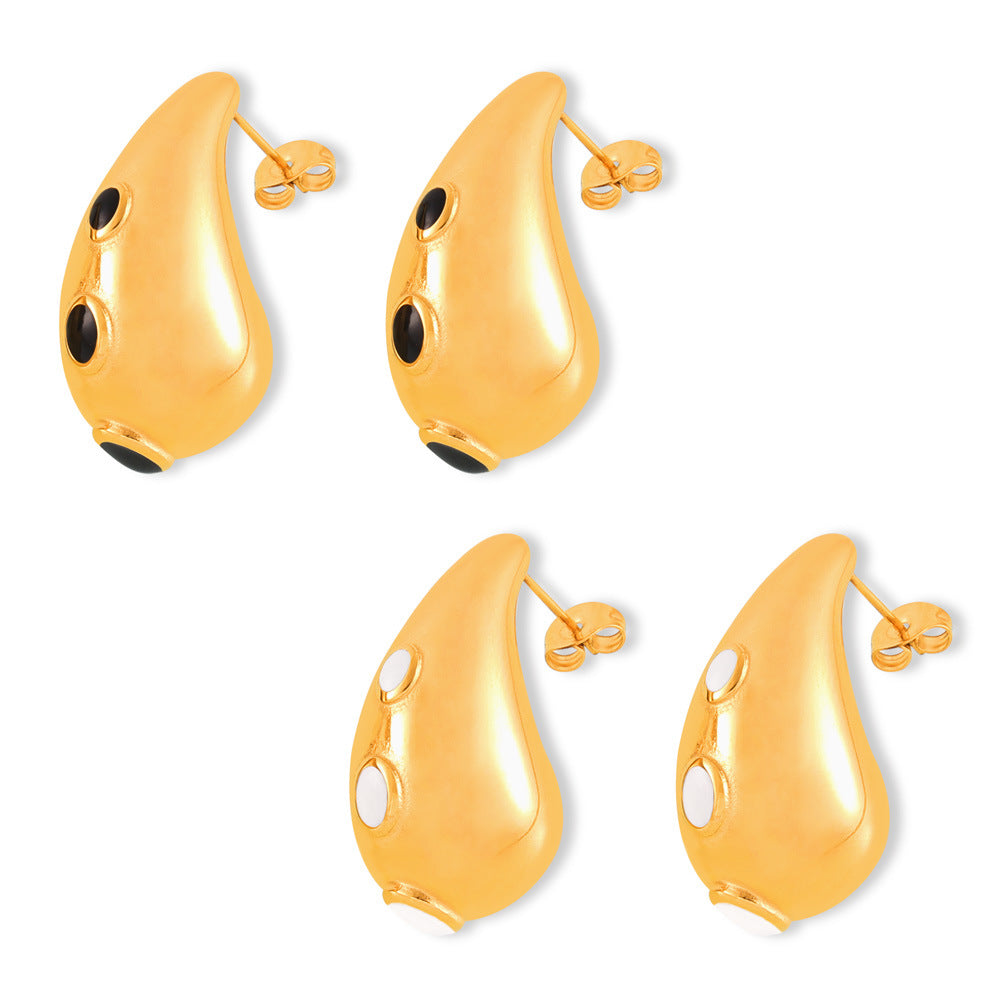 Elegant Unique Minimalist Water Drop Earrings Geometric Weight Enamel Design Titanium Steel Stud Earrings for Women