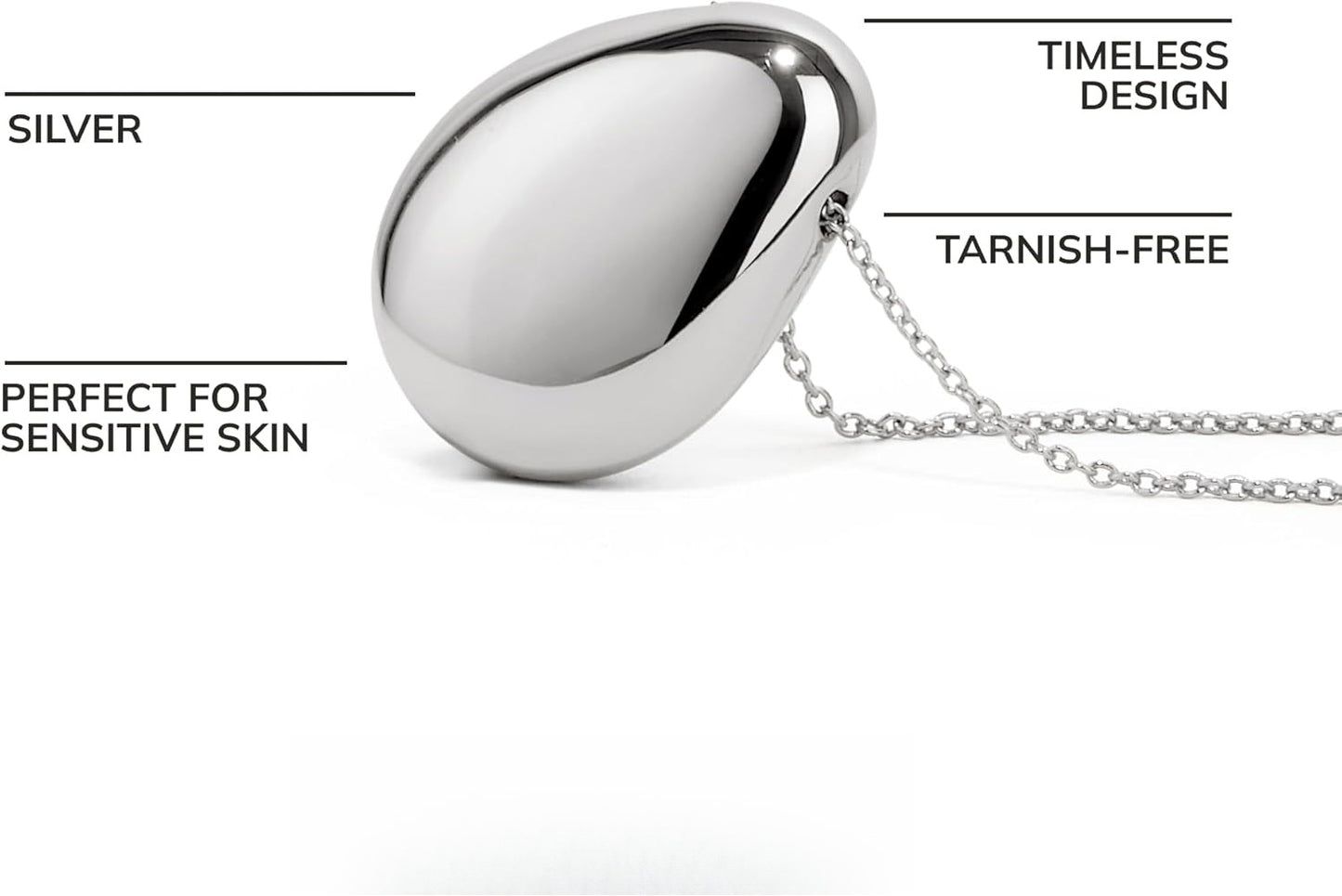 Pebble Pendant Necklace—14K Gold-Plated & Rhodium-Plated Silver Fashion Teardrop Necklace with Lobster Clasp—Hypoallergenic Materials, Water-Resistant & Sweat-Proof, Jewelry That Never Fades