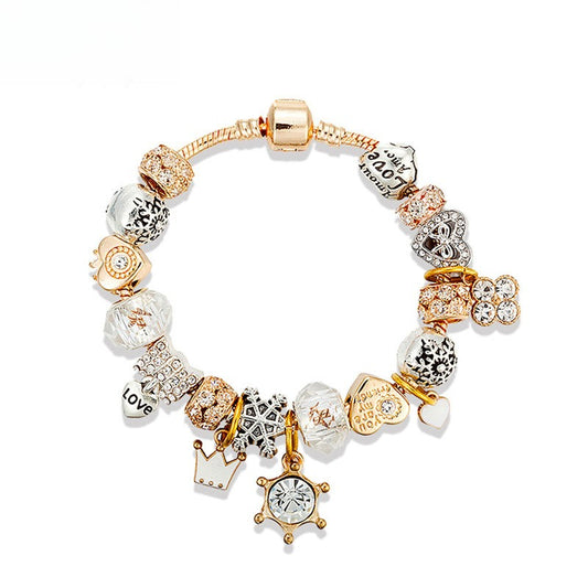 Crown Heart Snowflake Pendant Crystal Bead Bracelet