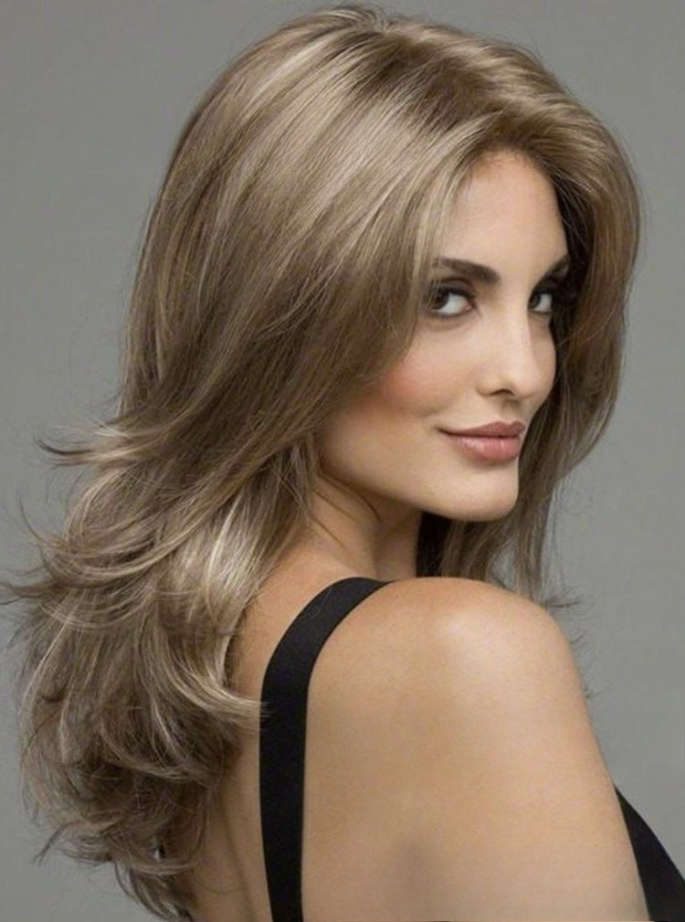 A337  Middle Part Brown Mixed Color Long Curly Wig Heat Resistant Synthetic Hair