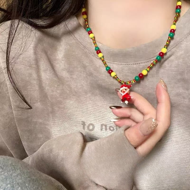 A301  Fashion Dopamine Beaded Cat Necklace, Personality Sweet Style All-Match Choker Jewelry