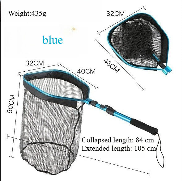 A221  Square Head Reinforced Silicone Landing Net, Foldable Portable Aluminum Alloy, Lure Stream Fishing Net