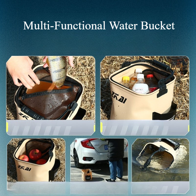 A234  Foldable Fishing Bucket for Lure Fishing, EVA Square Fish Bucket with Anti-Jump Net