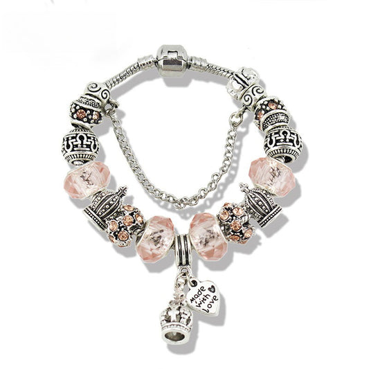 Large-Hole Crystal Glass Bead Crown Pendant Bracelet