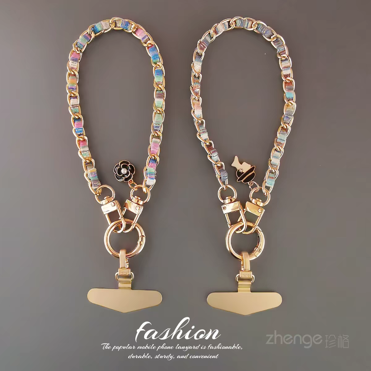 2 Pack Random Style Camellia Metal Phone Wrist Strap, Ins Colorful Thread Braided Short Phone Chain Lanyard Charm for Cell Phone Case