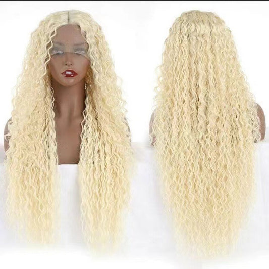 Blonde Deep Curly Lace Front Half Wig, Long Fluffy Water Wave Synthetic Half Wig for Women