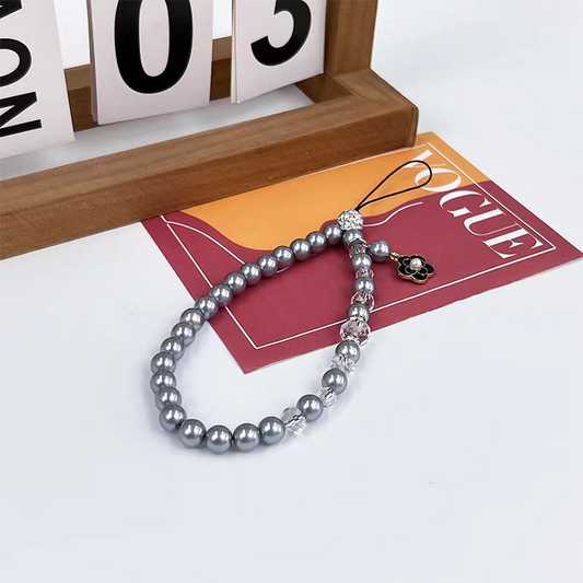 Elegant Pearl Phone Wrist Strap, Vintage Chanel Style Beaded Hand Lanyard, Fashion DIY Pendant Keychain Camera CCD Accessory for Cell Phone Case