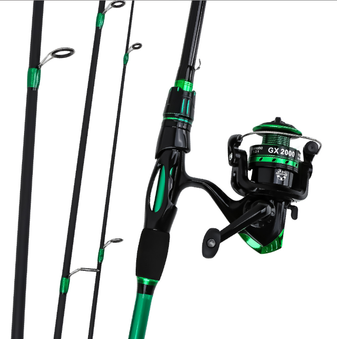 Green Water Ghost 1.8M 4 Sections Spinning Fishing Rod Combo, Complete Fishing Set with Reel, Fishing Line, Lures, Hooks and Landing Net
