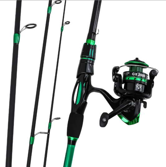 Green Water Ghost 1.8M 4 Sections Spinning Fishing Rod Combo, Complete Fishing Set with Reel, Fishing Line, Lures, Hooks and Landing Net