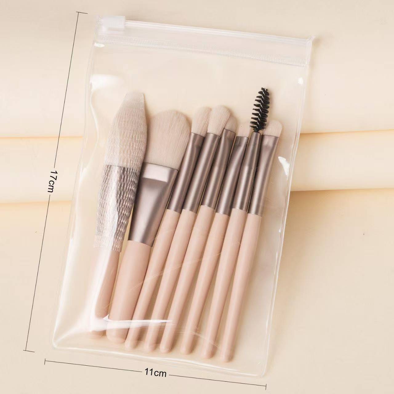 8 Pcs Mini Travel Makeup Brush Set, Portable Cosmetic Brushes, Powder Blush Contour Eyeshadow Eyebrow Brushes for Daily Make up