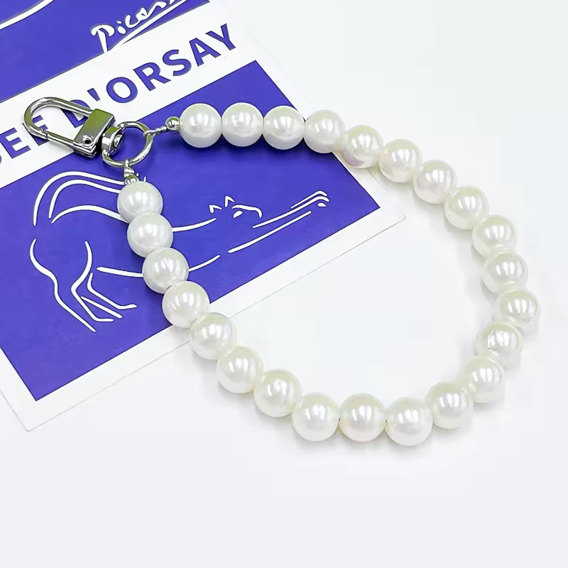 Elegant Pearl Phone Wrist Strap, Vintage Chanel Style Beaded Hand Lanyard, Fashion DIY Pendant Keychain Camera CCD Accessory for Cell Phone Case