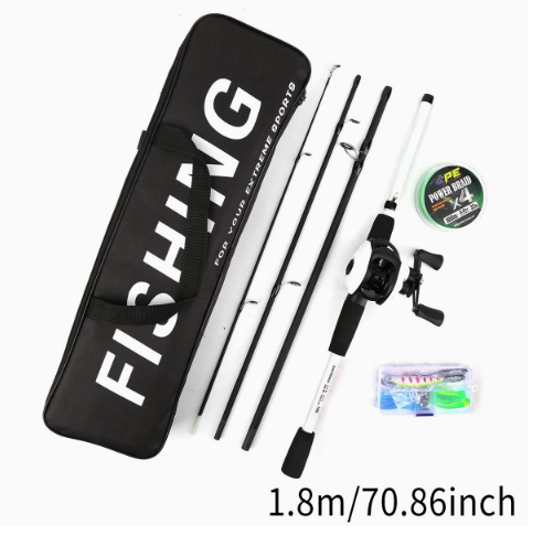 93 Travel‑Ready Spinning Rod Fishing Kit 1.8m, Complete Fishing Set with Metal Spool Reel, 100m Fishing Line, Bait Lures Accessories, Storage Carry Bag for Freshwater Saltwater Fishing