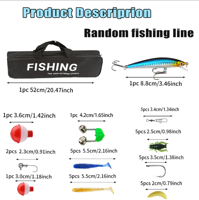 Green Water Ghost 1.8M 4 Sections Spinning Fishing Rod Combo, Complete Fishing Set with Reel, Fishing Line, Lures, Hooks and Landing Net