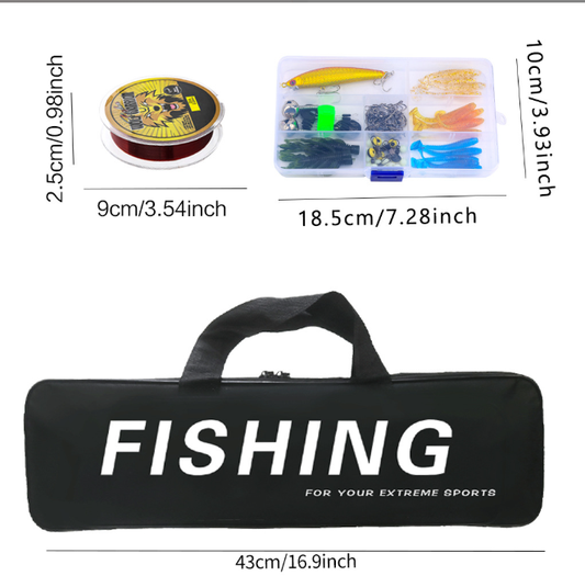 93-1 Portable Telescopic Fishing Rod Kit 1.8m, Complete Fishing Gear Set with Red Collapsible Rod, 3000 Series Metal Spinning Reel, 100m Line, Assorted Lures, Storage Bag for Beginner Anglers