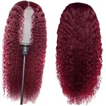Burgundy Deep Curly Lace Front Half Wig, Long Fluffy Water Wave Synthetic Half Wig for Women