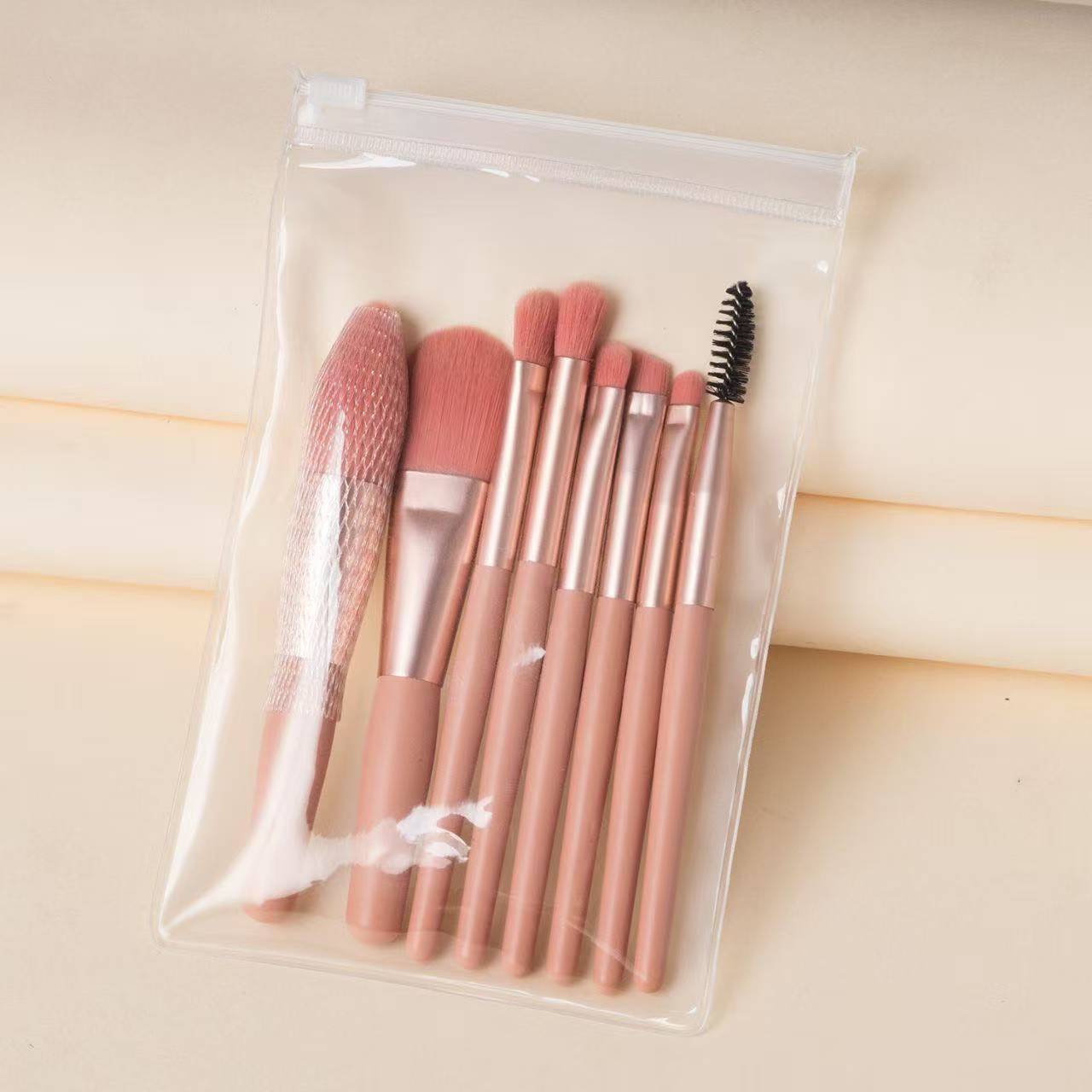 8 Pcs Mini Travel Makeup Brush Set, Portable Cosmetic Brushes, Powder Blush Contour Eyeshadow Eyebrow Brushes for Daily Make up