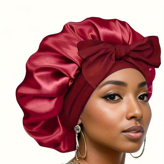 4 pcs Satin Bonnet with Bow Tie, Elastic Women Silk Hair Wrap, Fashion Large Satin Sleeping Cap Head Scarf for Hair Protection